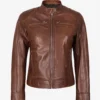Women's Cognac Waxed Real Leather Biker Style Jacket