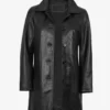 Women's 3/4 Length Black Leather Car Coat