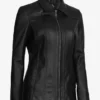 Marsha Womens Black Leather Car Coat