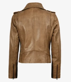 Women's Real Leather Camel Brown Biker Style Jacket