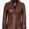 Women's Notch Lapel Two Button Cognac Leather Blazer