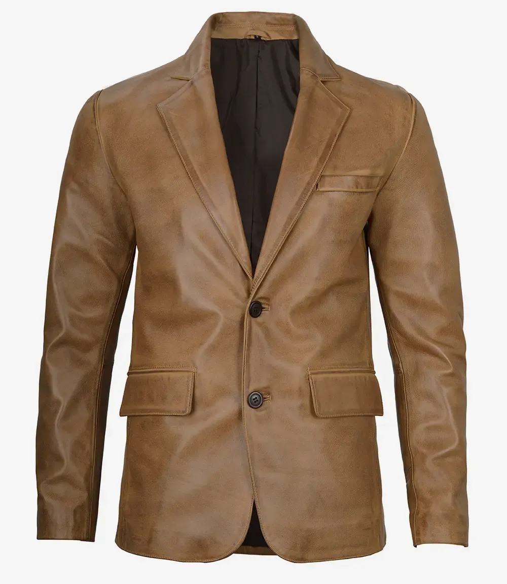 Mens Two Button Camel Brown Leather Blazer Mens Two Button Camel Brown Leather Blazer