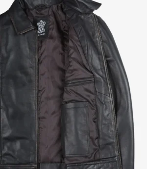 Mens Shirt Collar Classic Distressed Brown Leather Jacket