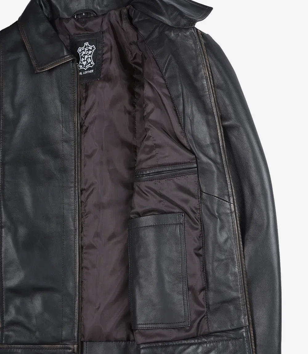 Mens Shirt Collar Classic Distressed Brown Leather Jacket Mens Shirt Collar Classic Distressed Brown Leather Jacket