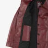 Womens Button Down Burgundy Leather Car Coat