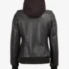 Womens Distressed Brown Hooded Bomber Leather Jacket