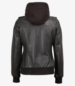 Womens Distressed Brown Hooded Bomber Leather Jacket