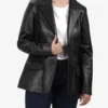 Women's Two Button Black Leather Blazer