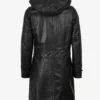 Women's 3/4 Length Black Leather Hooded Coat