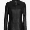 Marsha Womens Black Leather Car Coat
