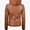 Tralee Women's Tan Waxed Bomber Leather Jacket With Detachable Hood
