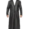Men's Full-Length Black Leather Overcoat - Duster Coat