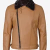 Men's Camel Brown Shearling Moto Leather Jacket