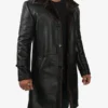 Men's 3/4 Length Black Leather Shearling Coat