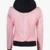 Womens Pink Hooded Bomber Leather Jacket