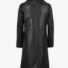 Women's Long Black Leather Car Coat - Notch Lapel