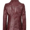 Womens Three Button Burgundy Leather Blazer