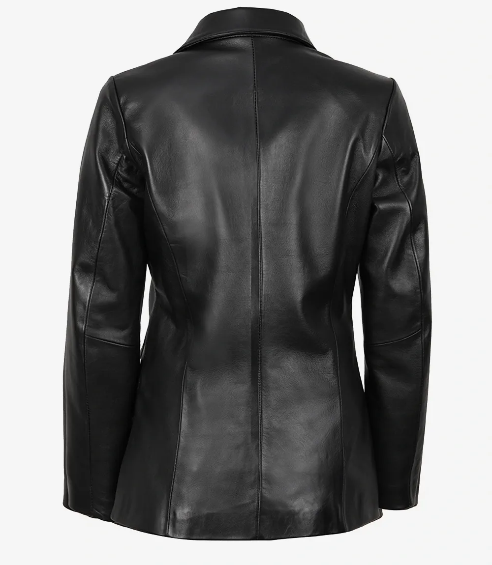 Women's Two Button Black Leather Blazer Women's Two Button Black Leather Blazer