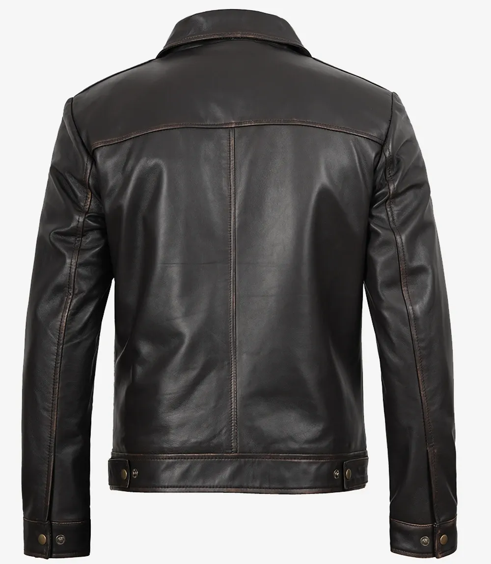 Mens Shirt Collar Classic Distressed Brown Leather Jacket Mens Shirt Collar Classic Distressed Brown Leather Jacket