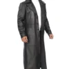 Men's Full-Length Black Leather Overcoat - Duster Coat