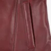 Womens Button Down Burgundy Leather Car Coat