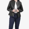 Maude Black Textured Leather Jacket for Women