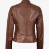 Women's Cognac Waxed Real Leather Biker Style Jacket