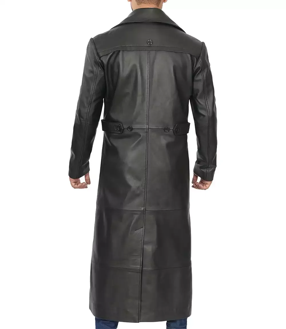 Men's Full-Length Black Leather Overcoat - Duster Coat Men's Full-Length Black Leather Overcoat - Duster Coat