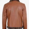 Men's Cognac Leather Shearling Bomber Jacket - Shearling collar and cuffs
