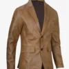 Mens Two Button Camel Brown Leather Blazer