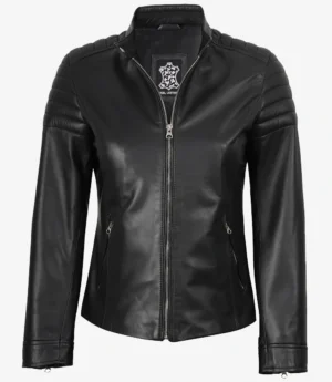 Carrie Black Leather Jacket for Women - Biker Style