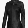 Marsha Womens Black Leather Car Coat