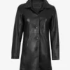 Women's 3/4 Length Black Leather Car Coat