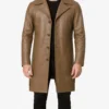 Mens 3/4 Length Lambskin Leather Brown Coat