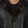 Men's 3/4 Length Black Leather Shearling Coat