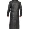 Men's Full-Length Black Leather Overcoat - Duster Coat
