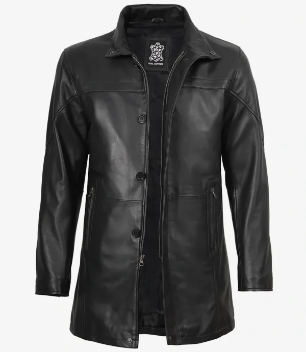 Bristol Mens Black Lambskin Leather Car Coat