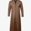 Men's Full Length Brown Leather Coat - Duster Coat
