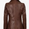 Women's Notch Lapel Two Button Cognac Leather Blazer