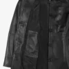 Womens Black 3/4 Length Button Down Leather Coat