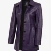 Women's 3/4 Length Button Down Purple Leather Coat