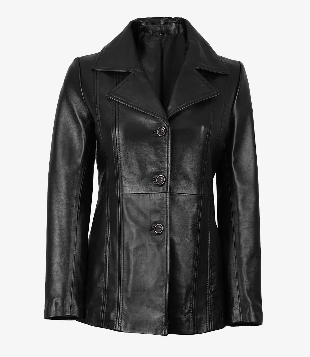 Bitonto Womens 3/4 Length Black Leather Coat Bitonto Womens 3/4 Length Black Leather Coat