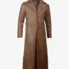 Men's Full Length Brown Leather Coat - Duster Coat
