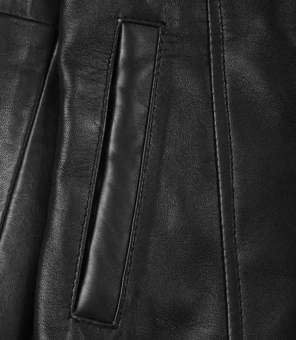 Womens Black 3/4 Length Button Down Leather Coat Womens Black 3/4 Length Button Down Leather Coat