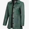 Women's Real Leather 3/4 Length Button Down Green Coat