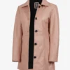 Women's Real Leather Pink Button Down Car Coat