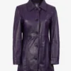 Women's 3/4 Length Button Down Purple Leather Coat