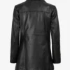 Womens Black 3/4 Length Button Down Leather Coat