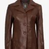 Women's Three Button Brown Leather Blazer