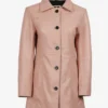 Women's Real Leather Pink Button Down Car Coat